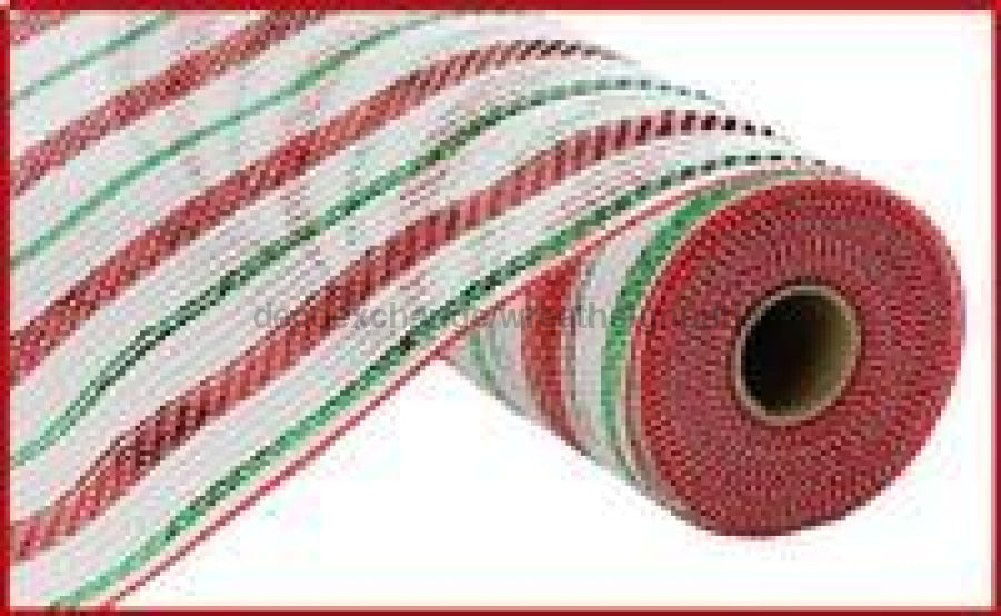 10.5"X10Yd Poly/Faux Jute/Metallic Mesh White/Red/Emerald RY8020R3 - DecoExchange