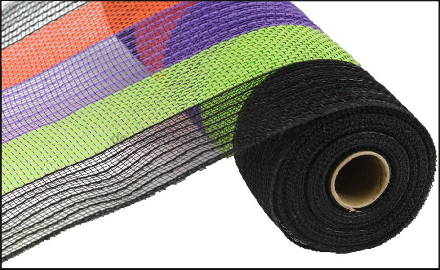 10.5"X10YD POLY/FAUX JUTE WIDE STRIPE Black/Orange/Purple/Lime RY830176 - DecoExchange