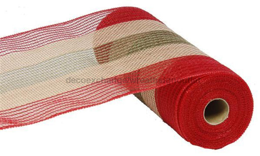 10.5"X10Yd Poly/Faux Jute Wide Stripe Red/Moss Green/Natural RY830161 - DecoExchange