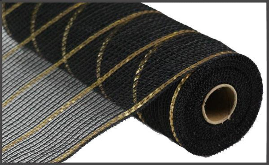 10.5"X10Yd Poly/Jute/Metallic Mesh Black/Matte Gold RY8329F8 - DecoExchange