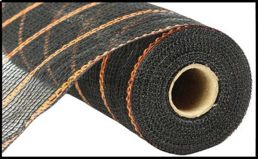 10.5"X10Yd Poly/Jute/Metallic Mesh Black/Orange RY8332E7 - DecoExchange
