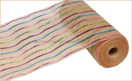 10.5"X10Yd Poly/Jute/Metallic Mesh Prpl/Turq/Pink/Lime/Ntrl RY800743 - DecoExchange