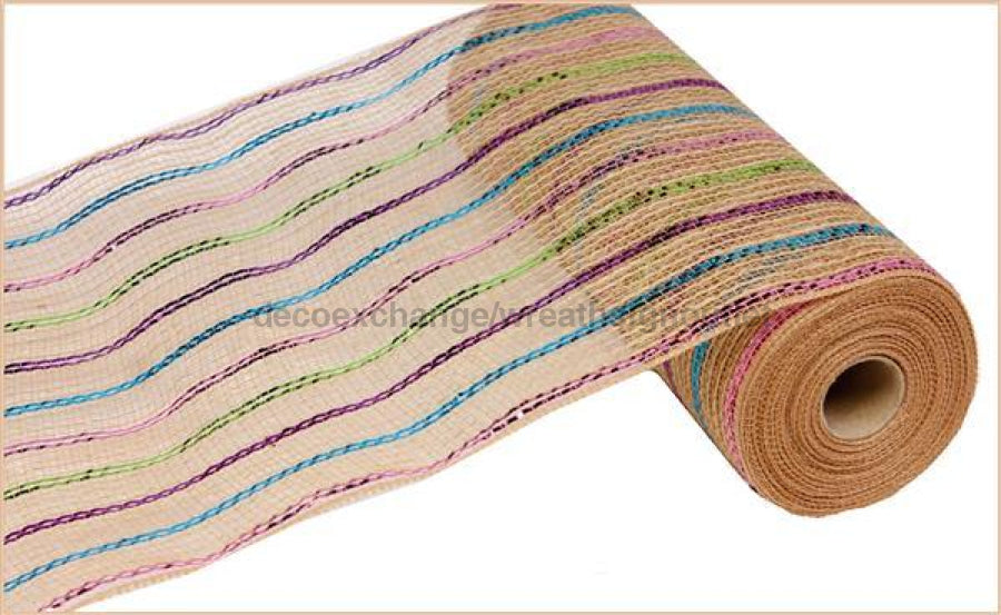 10.5"X10Yd Poly/Jute/Metallic Mesh Prpl/Turq/Pink/Lime/Ntrl RY800743 - DecoExchange