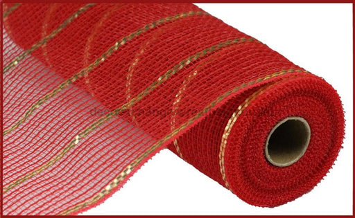 10.5"X10Yd Poly/Jute/Metallic Mesh Red/Matte Gold RY832939 - DecoExchange