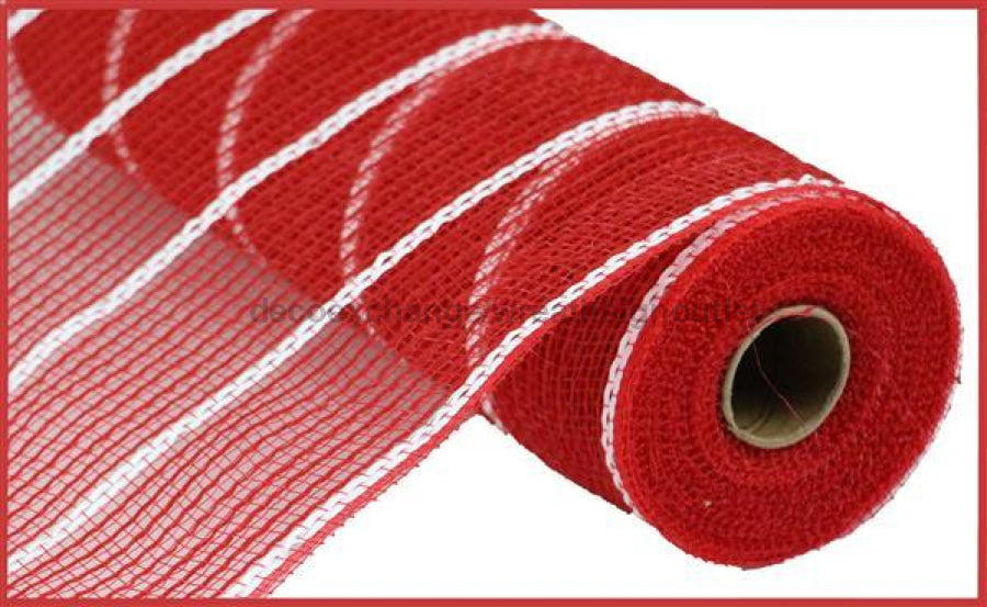 10.5"X10Yd Poly/Jute/Metallic Mesh Red/Matte White RY832949 - DecoExchange