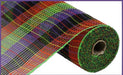 10.5"X10YD PP/FAUX JUTE SMALL CHECK MESH ORG/BLK/FRESH GRN/PRPL RY8323D2 - DecoExchange