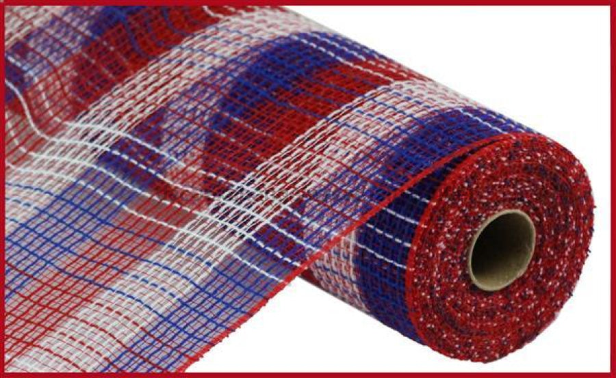 10.5"X10Yd Pp/Faux Jute Small Check Mesh Red/White/Blue RY8322D1 - DecoExchange