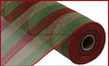 10.5"X10Yd Pp/Faux Jute Small Stripe Moss/Red/Natural RY8321D3 - DecoExchange