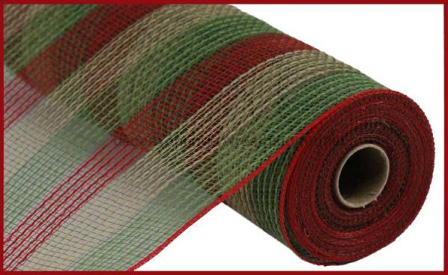 10.5"X10Yd Pp/Faux Jute Small Stripe Moss/Red/Natural RY8321D3 - DecoExchange