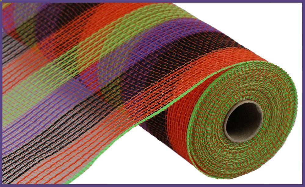 10.5"X10Yd Pp/Faux Jute Small Stripe Org/Black/Fresh Green/Prpl RY8321D2 - DecoExchange