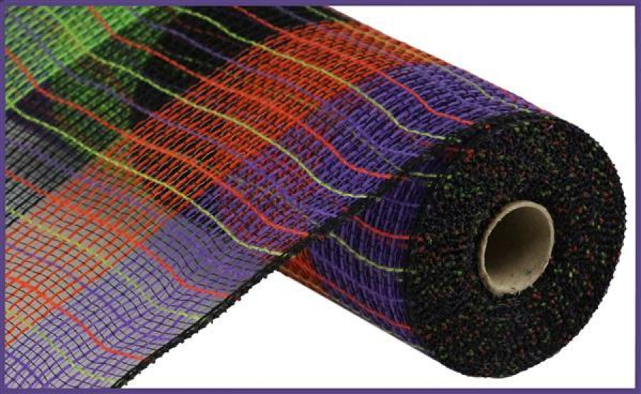 10.5"X10Yd Pp/Faux Jute Wide Check Mesh Blk/Prpl/Fresh Grn/Org RY8318D2 - DecoExchange