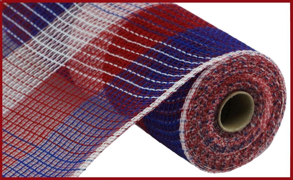10.5"X10Yd Pp/Faux Jute Wide Check Mesh Red/White/Blue RY8317D1 - DecoExchange