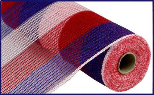 10.5"X10Yd Pp/Faux Jute Wide Stripe Mesh Red/White/Blue RY8316D1 - DecoExchange