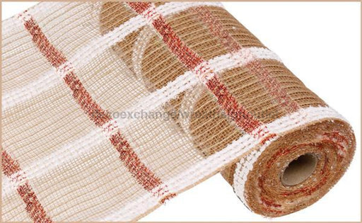 10.5"X10YD SNOWDRIFT/JUTE/TINSEL CHECK Natural/Red/White RY810678 - DecoExchange