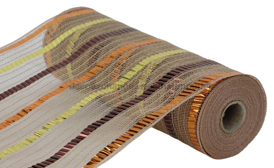 10.5’’X10Yd Xl Wide Foil/Faux Jute Mesh Natural/Orange/Gold/Brown RY8036EY Sign