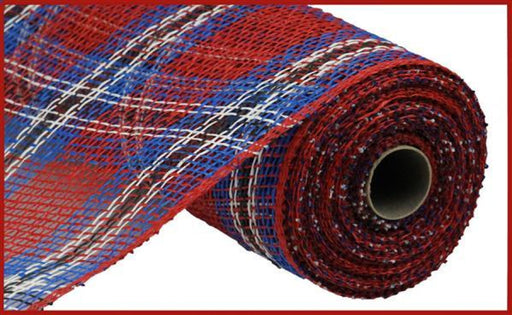 10" X 10Yd Plaid Poly Burlap Mesh Red/Royal/White/Black/Red RP8146 - DecoExchange