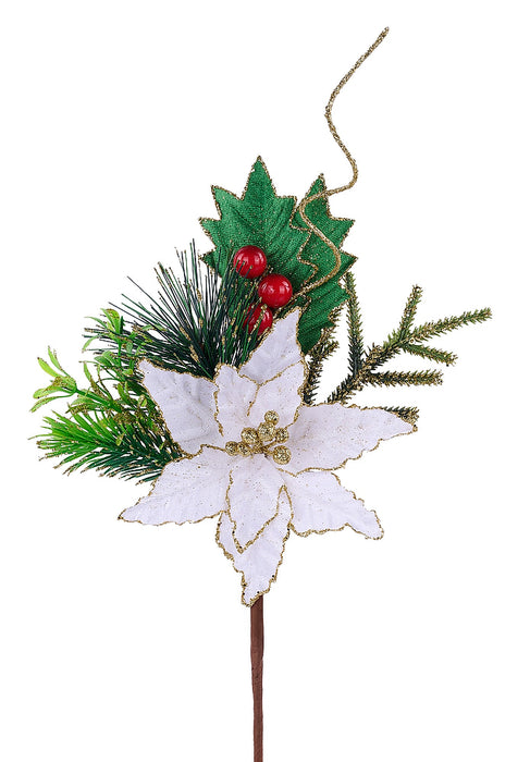 12"L Poinsettia/Pine/Berry Pick White XX895127