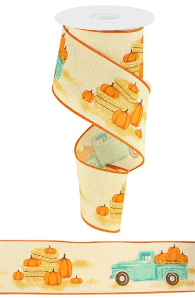 2.5"X10YD Truck W/PUMPKINS on Royal Cream/Teal/Orange RG018363N