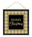 10’’Sq Glitter Plaid Merry Christmas Sign Black/Gold AP7875 Sign