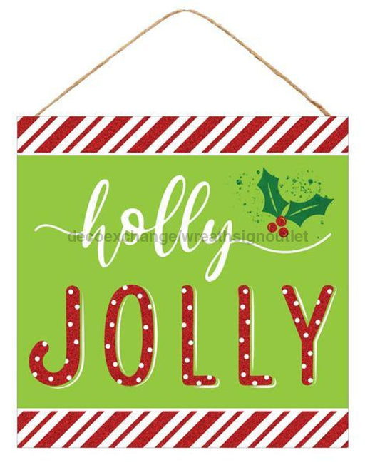 10"Sq Holly Jolly Sign Lime/Emerald/White/Red AP8836 - DecoExchange®