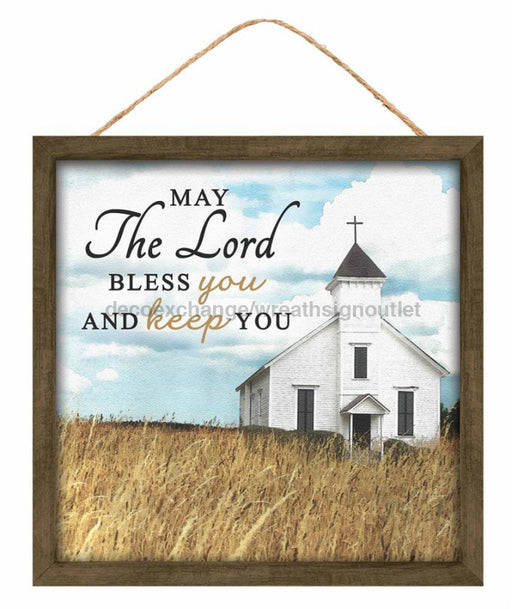 10’’Sq May The Lord Bless You/Keep You Sky Blue/Wht/Golden/Brwn AP7251 Sign