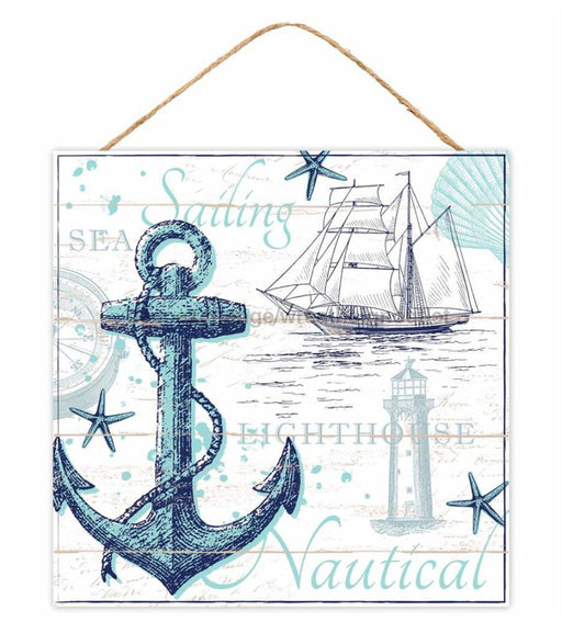 10’’Sq Nautical Collage Sign White/Blue Ap7324