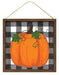 10"SQ PUMPKIN ON CHECK SIGN W/WOOD FRAME BLK/WHT/BRN/MOSS/ORNG AP7018 - DecoExchange