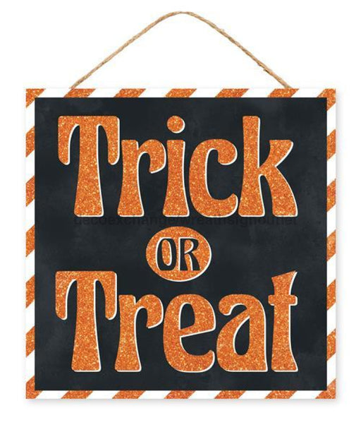 10"Sq Retro Trick Or Treat Glitter Sign Black/Orange/White AP8923 - DecoExchange®