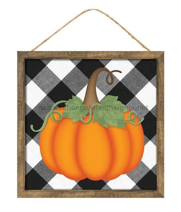 10"Sq Short Pumpkin/Check Sign Black/White/Orange/Brown AP714789 - DecoExchange®