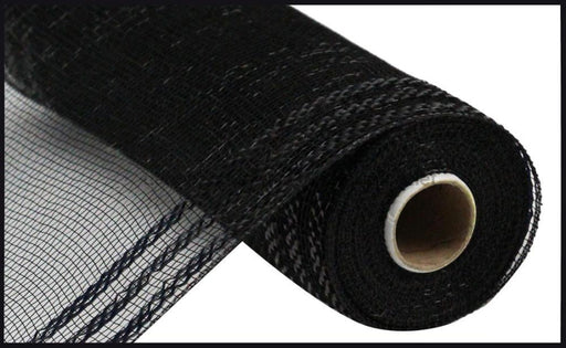 10’’X10Yd Border Stripe Metallic Mesh Black W/Black Foil Re850202