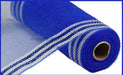 10"X10Yd Border Stripe Metallic Mesh Royal Blue/White RE8503L2 - DecoExchange®