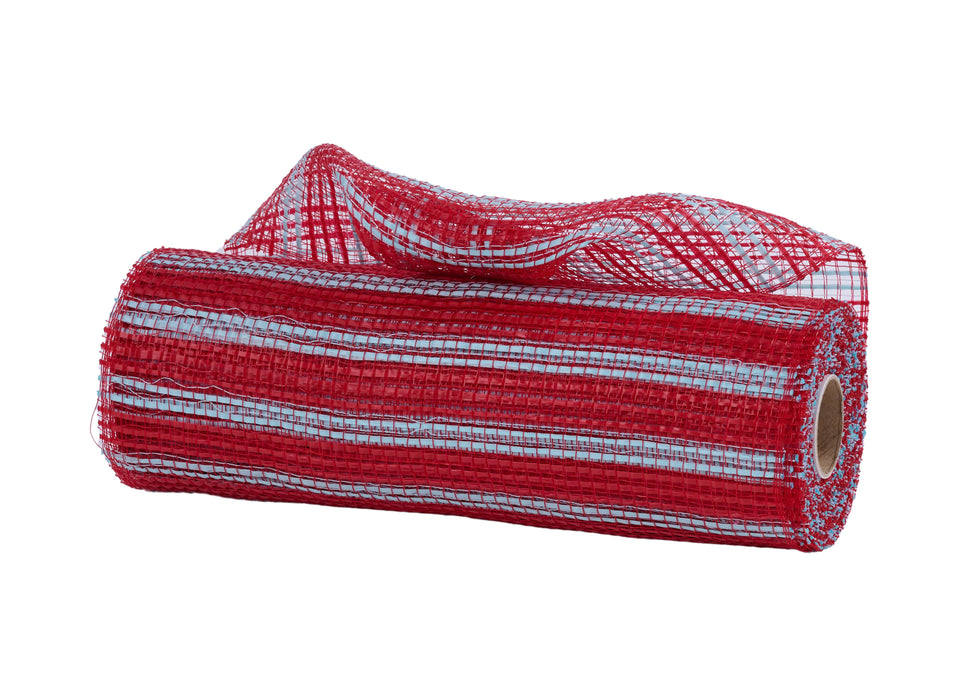 10"X10Yd Horizontal Wide Stripe Mesh Red/Robin Egg RE8902WX - DecoExchange