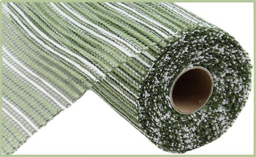 10X10Yd Horizontal Wide Stripe Mesh Sage/White Re8902Tx