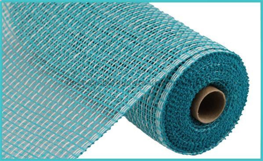 10"X10Yd Multi Poly Burlap Mesh Turquoise/White RP8159M3 - DecoExchange