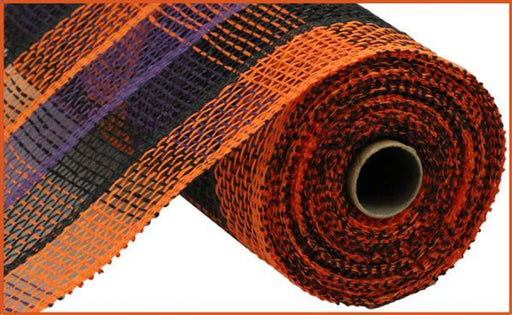 10"X10YD POLY BURLAP CHECK MESH ORANGE/BLACK/PURPLE RP813652 - DecoExchange