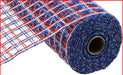 10"X10YD POLY BURLAP CHECK MESH Red/White/Blue Ribbon RP8130E7 - DecoExchange