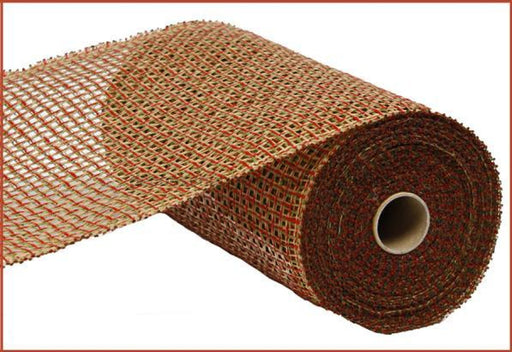 10"X10Yd Poly Burlap Criss Cross Mesh Honey Brown/Red/Olive RP811292 - DecoExchange