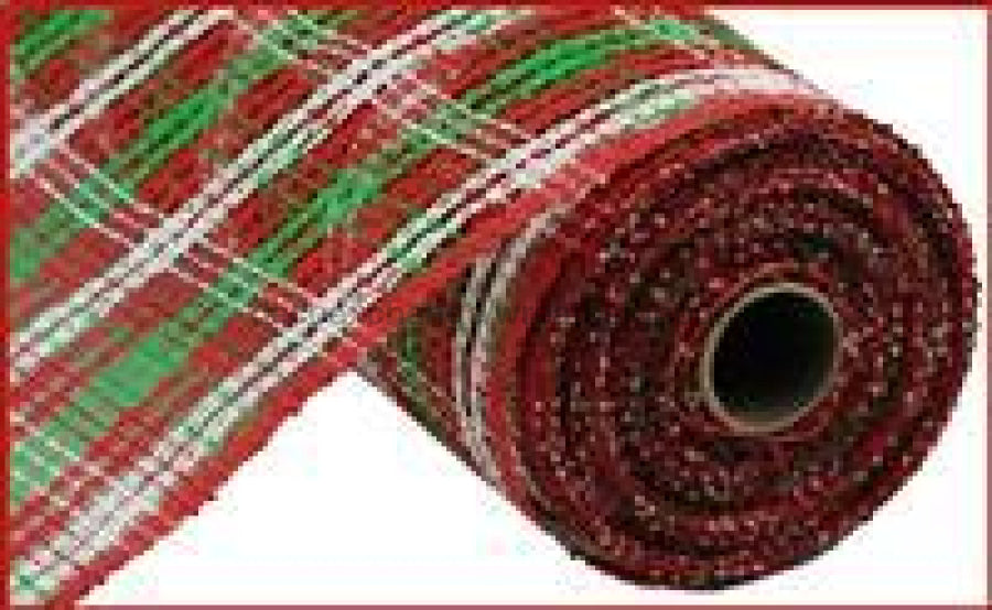 10"X10Yd Poly Burlap Stripe Check Mesh Red/White/Emerald Green RP813973 - DecoExchange