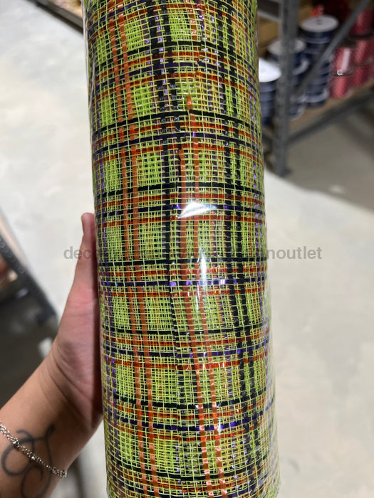 10’’X10Yd Vertical Foil Plaid Mesh Apple/Black/Orange/Purple RE1368XW Mesh