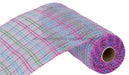 10X10Yd Vertical Foil Plaid Mesh Lavender/Hot Pink/Turquoise/Lime/Iridescent Re1368Xh