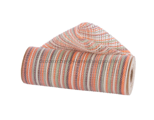 10’’X10Yd Vertical Multicolor Stripe Mesh Brnt Org/Org/Sage/Brn/Crm RE1369YE Mesh