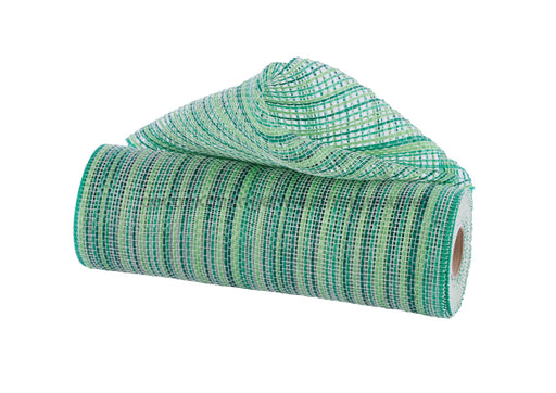 10’’X10Yd Vertical Multicolor Stripe Mesh Hntr/Emerald/Lime Grn/Crm RE1369YK Mesh