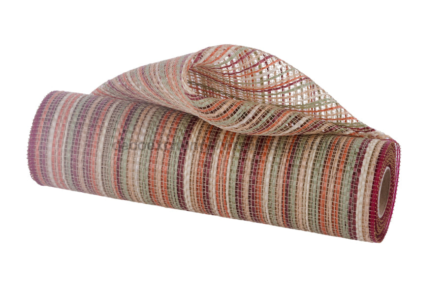 10’’X10Yd Vertical Multicolor Stripe Mesh Org/Sage/Burg/Cream/Tan RE1369YT Mesh