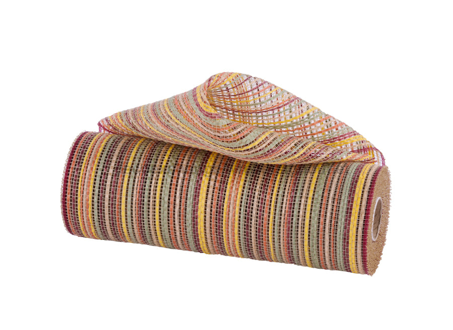 10’’X10Yd Vertical Multicolor Stripe Mesh Org/Sage/Burg/Ylw/Tan/Crm RE1369YJ Mesh