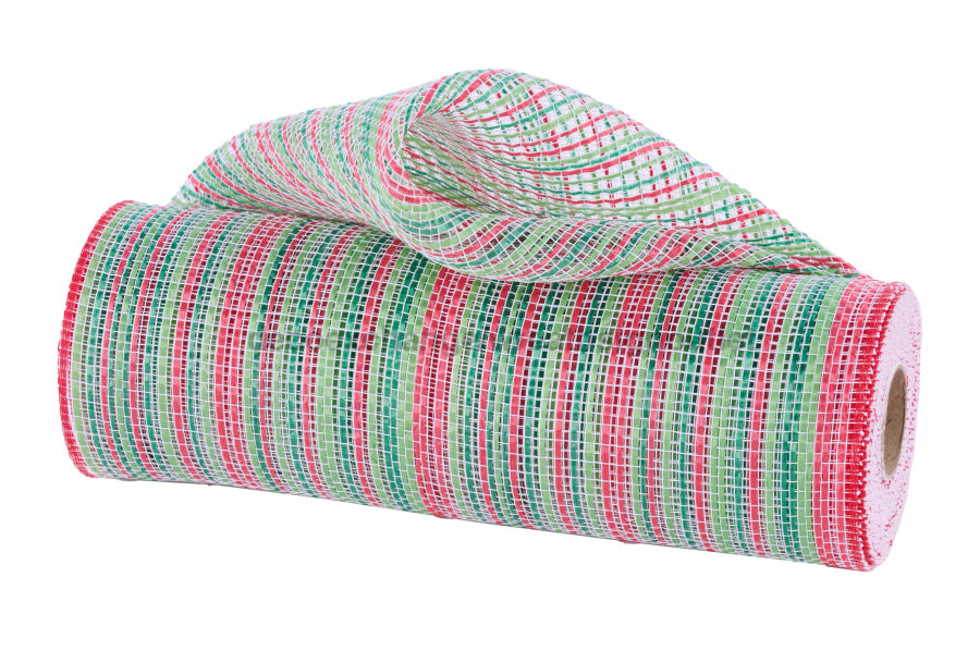 10’’X10Yd Vertical Multicolor Stripe Mesh Red/Lime/Emerald/White RE1369XX Mesh