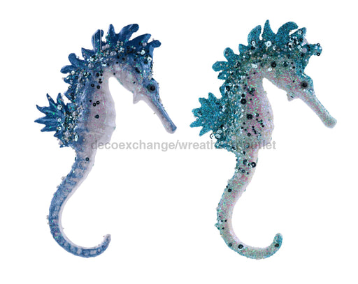 11’’H X 6.5’’L Bead/Glitter Sea Horse Orn 2 Asst Blue Green XJ5253 Pick