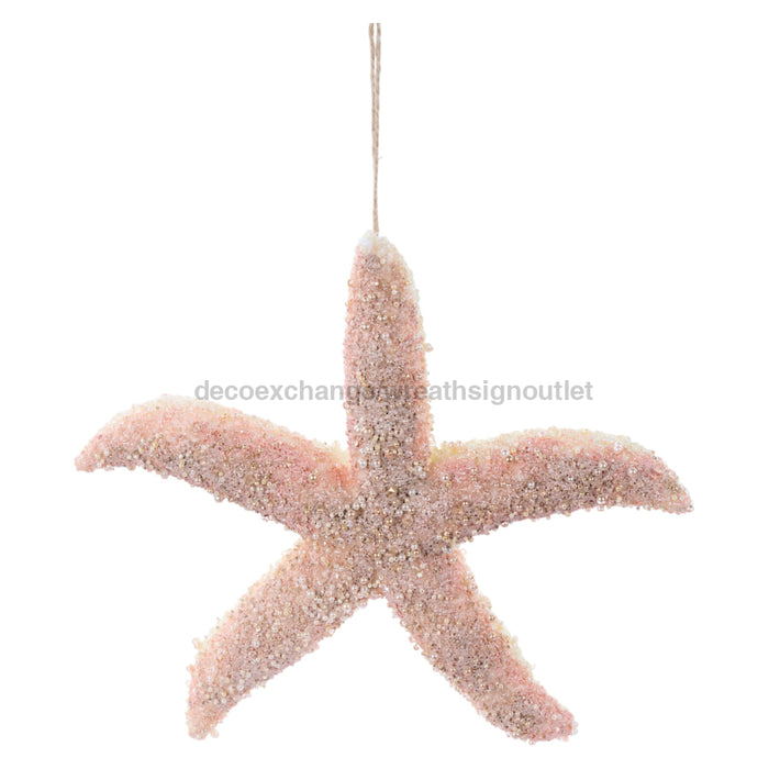 11"L X 2.25"H Pearl Glitter Starfish Orn Pink Sand/Ivory/Gold XJ7050 - DecoExchange