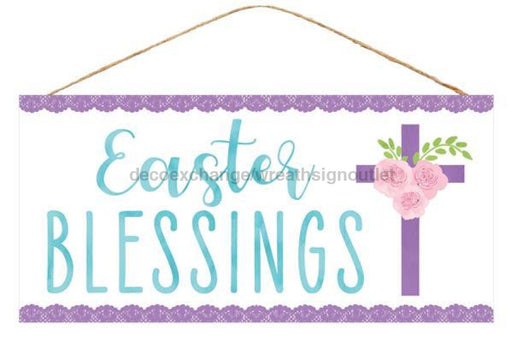 12.5"L X 6"H Easter Blessings Sign White/Purple/Blue AP8730 - DecoExchange