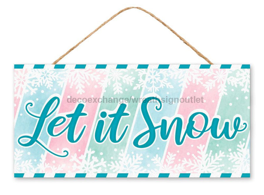 12.5"L X 6"H Glitter Let It Snow Sign Green/Ice Blue/Light Pink/White AP7807 - DecoExchange