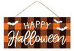 12.5"L X 6"H Happy Halloween Check Sign Black/White/Orange AP711920 - DecoExchange